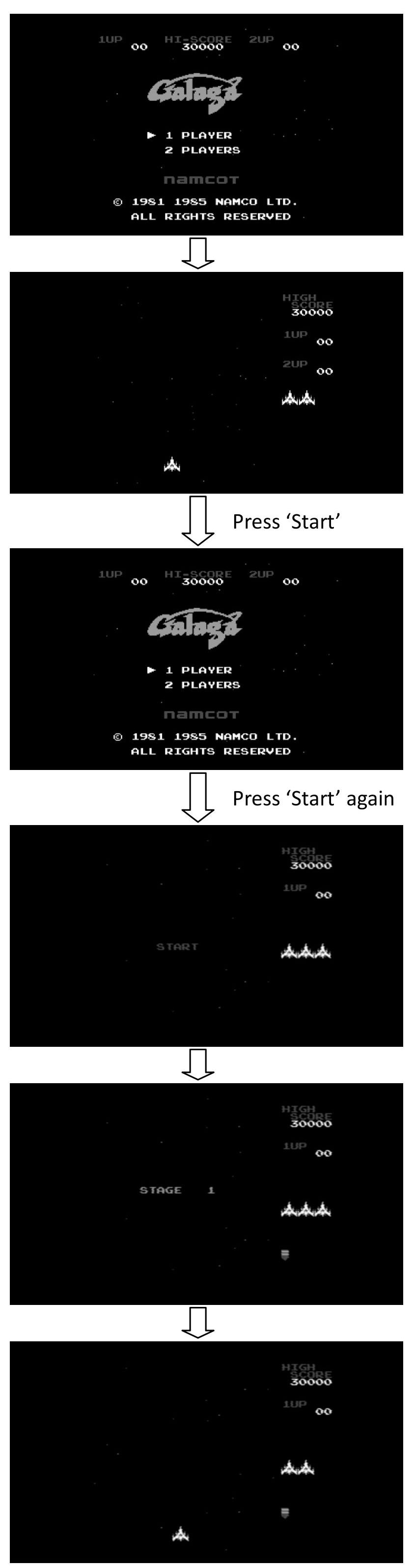 Galaga new game sequence